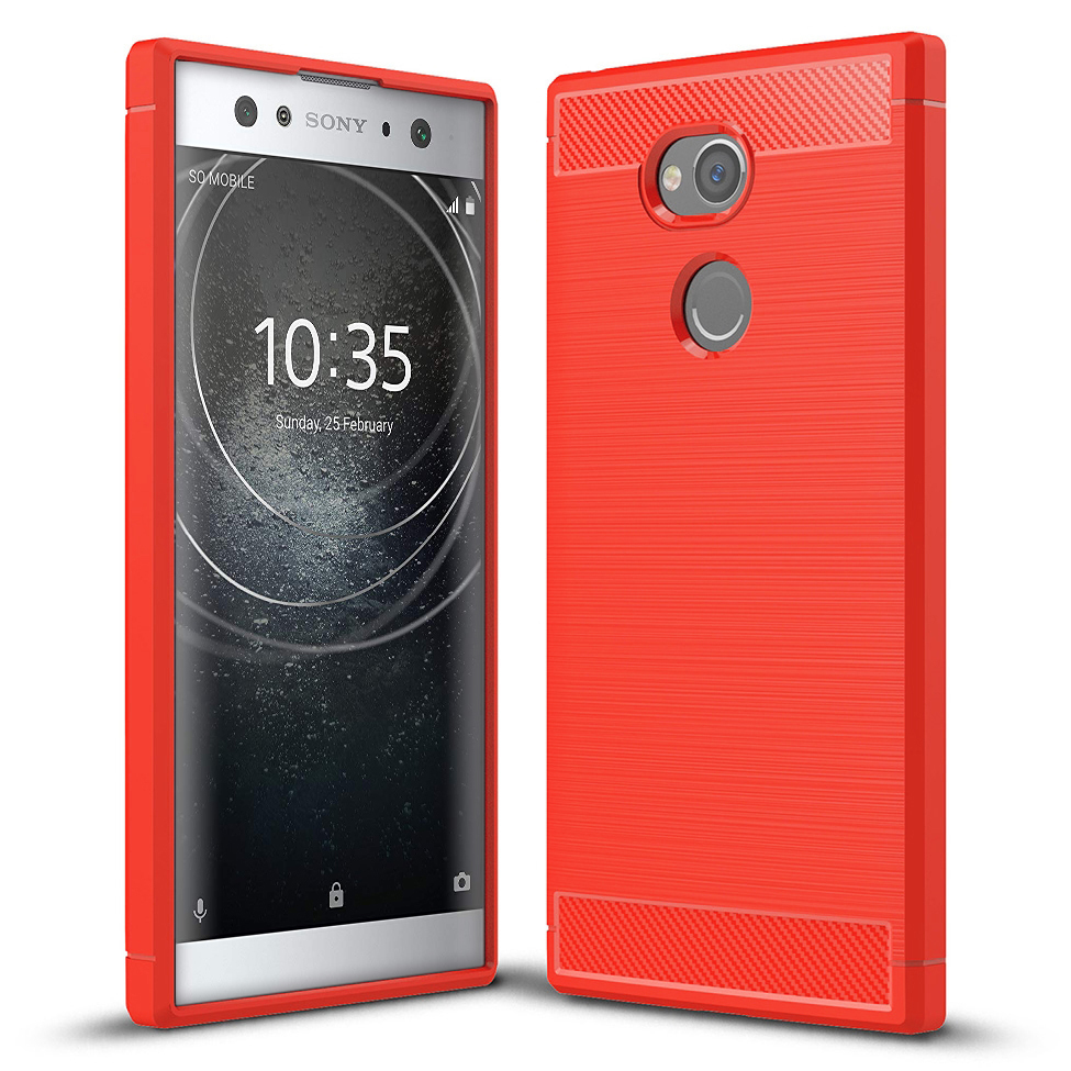 Flexi Slim Carbon Fibre Case For Sony Xperia Xa2 Ultra Red